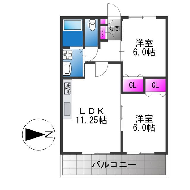 マノアクレール(2LDK/2階)の間取り写真