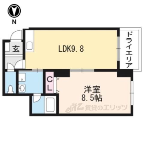 クレアーレ五条大宮(1LDK/3階)の間取り写真
