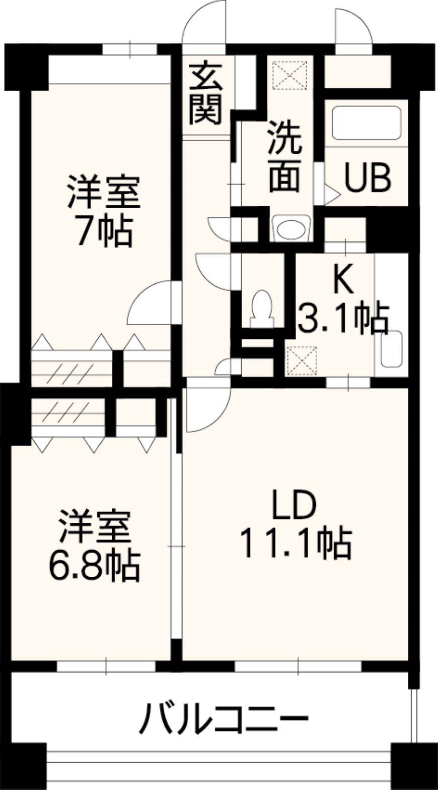 ホワイトステージ上熊本(2LDK/5階)の間取り写真