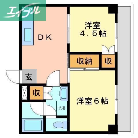 グランツ西古松II(2DK/6階)の間取り写真