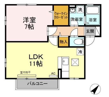 ブリック東松原(1LDK/1階)の間取り写真