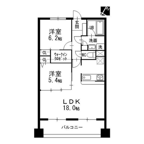 ソシア楠乃木藤が丘(2LDK/2階)の間取り写真