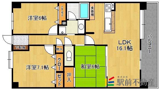 エバーライフネアシティ久留米壱番館(3LDK/11階)の間取り写真