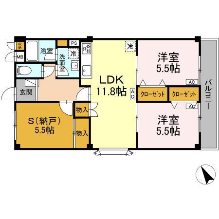 コンフォート緑井(2LDK/3階)の間取り写真