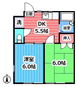オークバレー(2DK/1階)の間取り写真