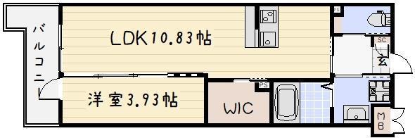 ウィングス城野駅前(1LDK/4階)の間取り写真