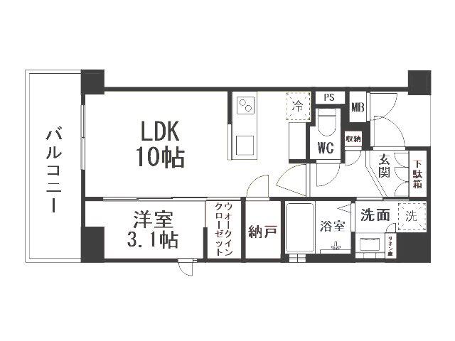 サンレリウス戸畑(1LDK/11階)の間取り写真