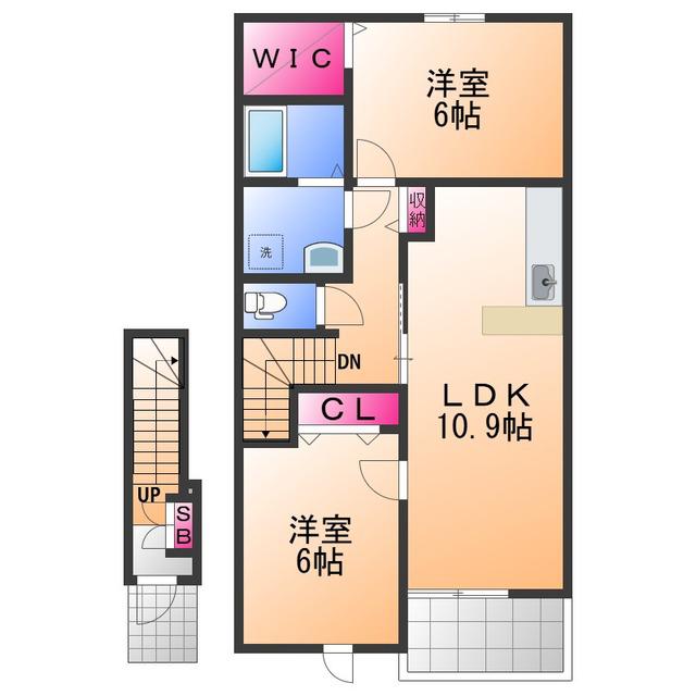 ウエストリヴァー和泉鳥取(2LDK/2階)の間取り写真
