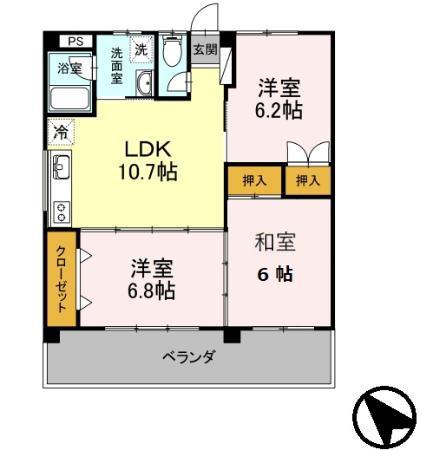 テラスヴェルデB(3LDK/3階)の間取り写真