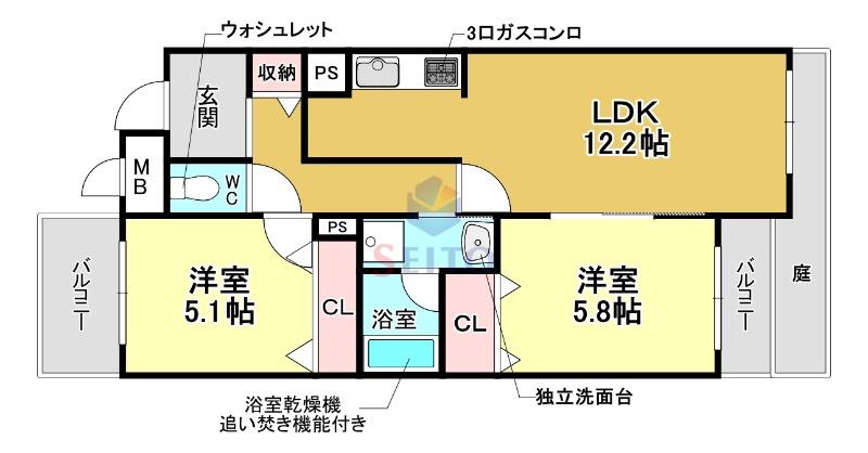 エアフォルク利倉東(2DK/1階)の間取り写真