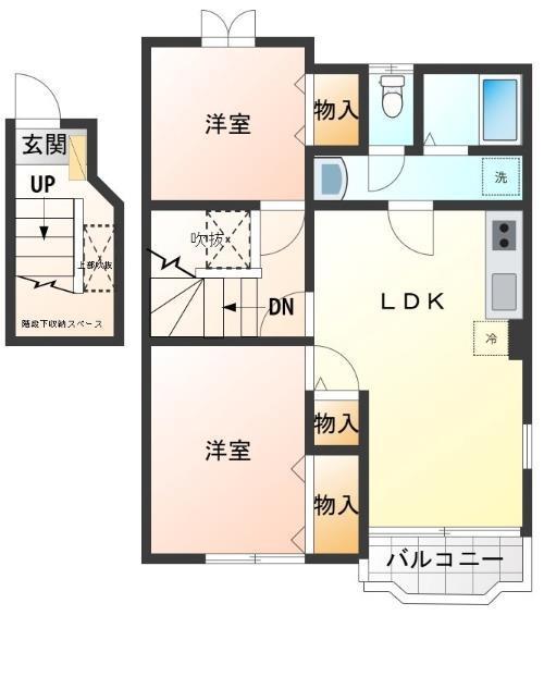 サンライトヴィラB(2LDK/2階)の間取り写真