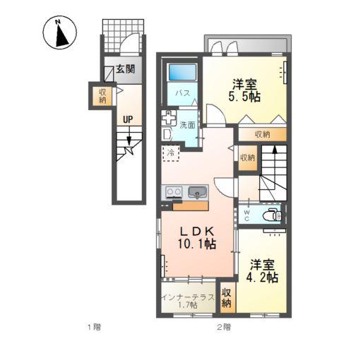 メゾン ベルフルール(2LDK/2階)の間取り写真