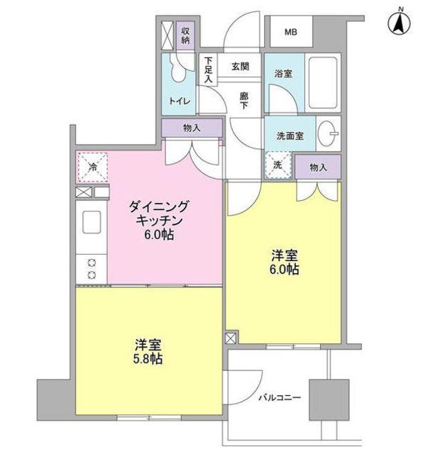 K′S新中野(2DK/8階)の間取り写真