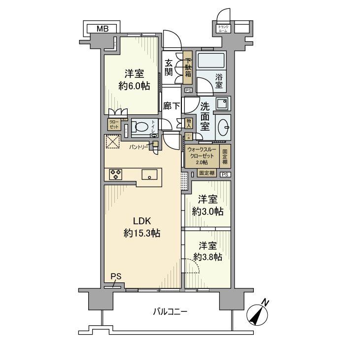 プラウド京急蒲田(3LDK/7階)の間取り写真