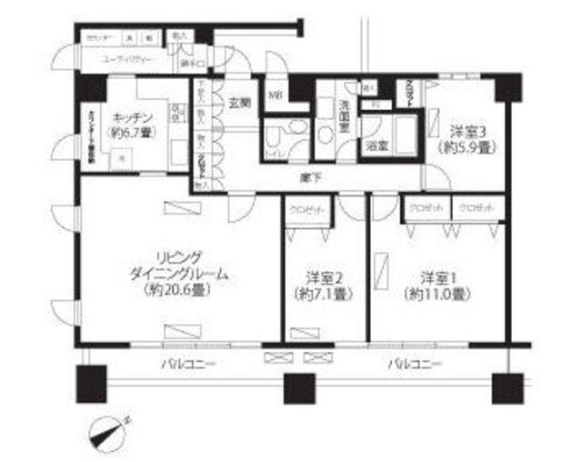 LOOP-M(3LDK/15階)の間取り写真