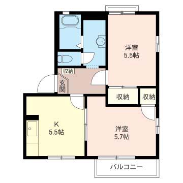ドミールストーンA棟(2DK/2階)の間取り写真
