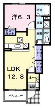 ソルレヴェンテ(1LDK/1階)の間取り写真