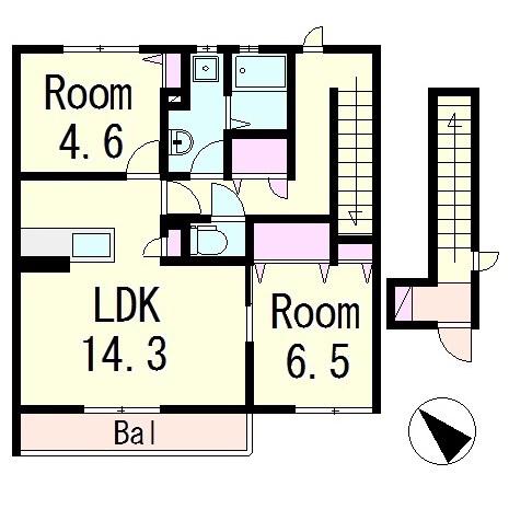 アゲインA棟(2LDK/2階)の間取り写真
