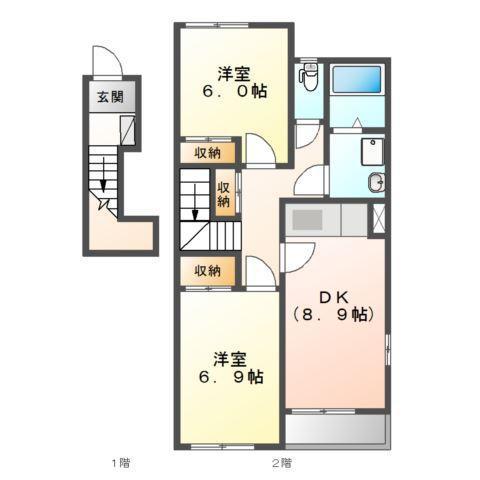 CASA FELIZ(2DK/2階)の間取り写真
