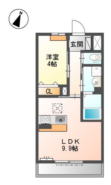 プランドール三木(1LDK/2階)の間取り写真