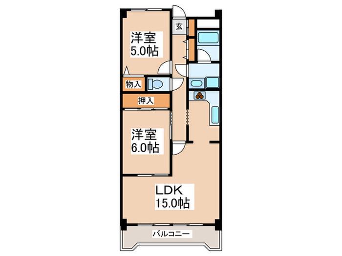 ライズウィステリア(2LDK/5階)の間取り写真