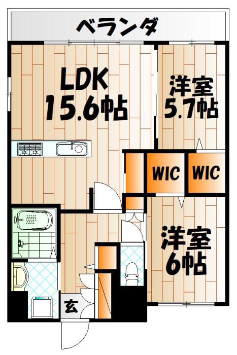 プレミア片野(2LDK/15階)の間取り写真