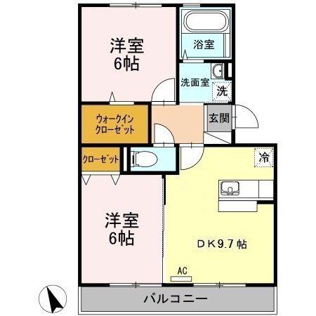シャトーラトゥール II棟(2DK/2階)の間取り写真