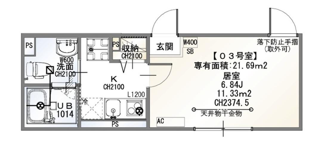 NANOCARE MINAMI-GYOUTOKU(1K/2階)の間取り写真