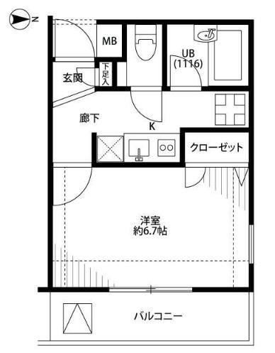 プレールドゥーク池上(1K/3階)の間取り写真