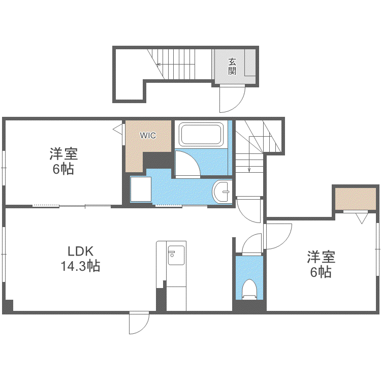 フラワーマンション中央図書館前(2LDK/2階)の間取り写真