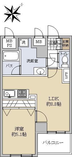 ドルミ五反田ドウメゾン(1LDK/6階)の間取り写真