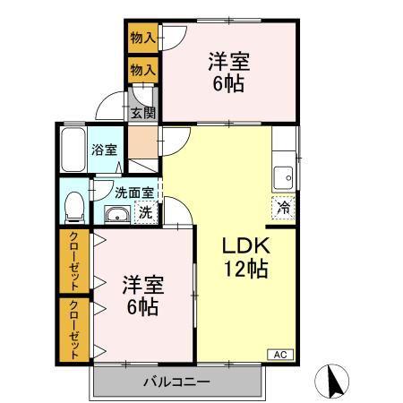 セジュール豊丘A(2LDK/2階)の間取り写真