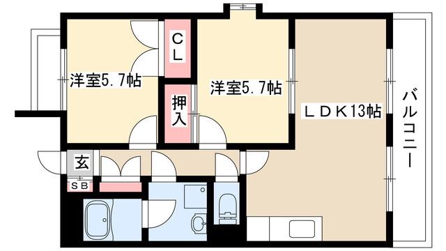 レージュ白砂(2LDK/2階)の間取り写真
