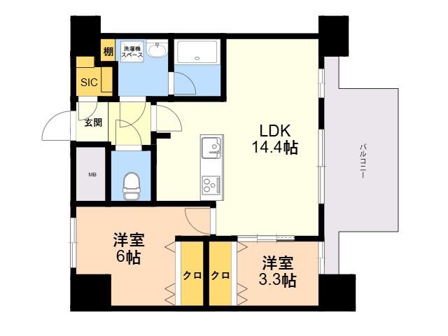 MODERN PALAZZO 博多デュオグランデウエスト(2LDK/9階)の間取り写真