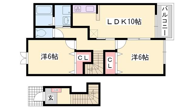 シャンティ・アイ壱番館(2LDK/2階)の間取り写真
