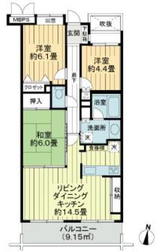 ライオンズガーデン三鷹台(3LDK/2階)の間取り写真