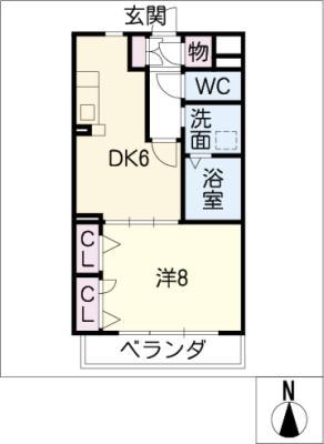 エクセレントナイン(1DK/2階)の間取り写真