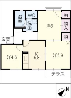 シャトル新田 A棟(3K/1階)の間取り写真