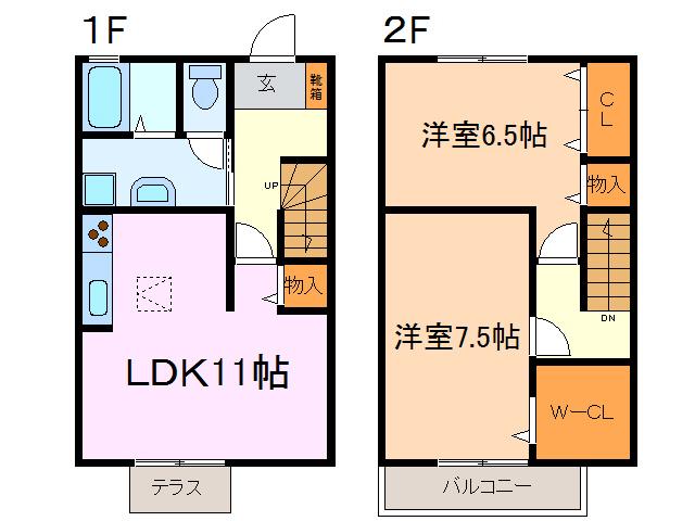 ウィルコート岩根D(2LDK/1階)の間取り写真
