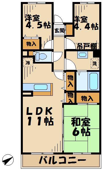 BELLEVUE壱番館 ヴェルビュー(3LDK/2階)の間取り写真