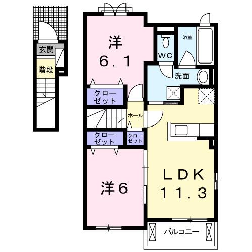 プレミアコート(2LDK/2階)の間取り写真