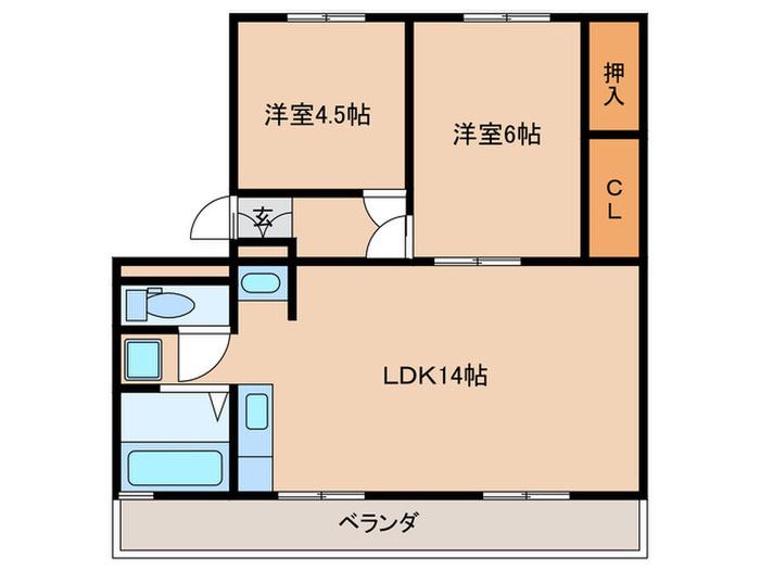 フェリシダⅡ(2LDK/2階)の間取り写真