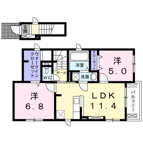 ホフヌング弐番館(2LDK/2階)の間取り写真