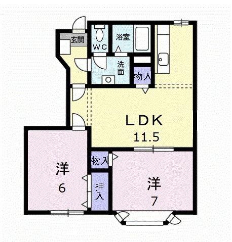 ヴィラ ヴァルト(2LDK/1階)の間取り写真