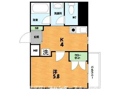 エルマーノヒル枚方(1K/6階)の間取り写真