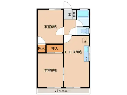 サニーハイツ B棟(2LDK/2階)の間取り写真