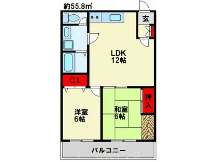ハニーハイツ三萩野(2LDK/7階)の間取り写真
