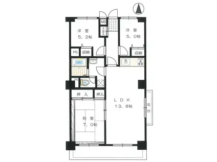 東千葉ハイツ2号棟(3LDK/2階)の間取り写真