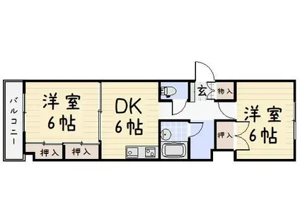 J-フィールド(2DK/5階)の間取り写真