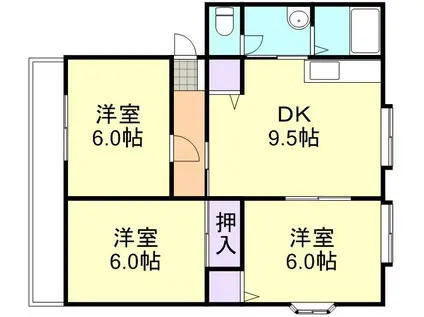 サンガーデン西富井A棟(3DK/2階)の間取り写真